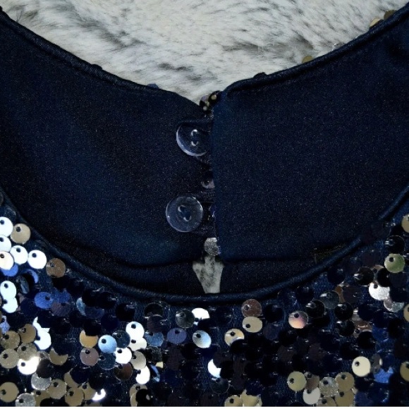 SL Fashions Flattering Blue Sequins-Chiffon Navy Blue Dress Bare Shoulders  8 - Picture 7 of 12